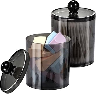 SheeChung 15-Ounce Small Clear Plastic Apothecary Jar - Qtip Dispenser Holder Bathroom Vanity Storage Canister Acrylic Jar for Cotton Ball,Cotton Swab,Q-Tips,Cotton Rounds | 2 Pack (Black)