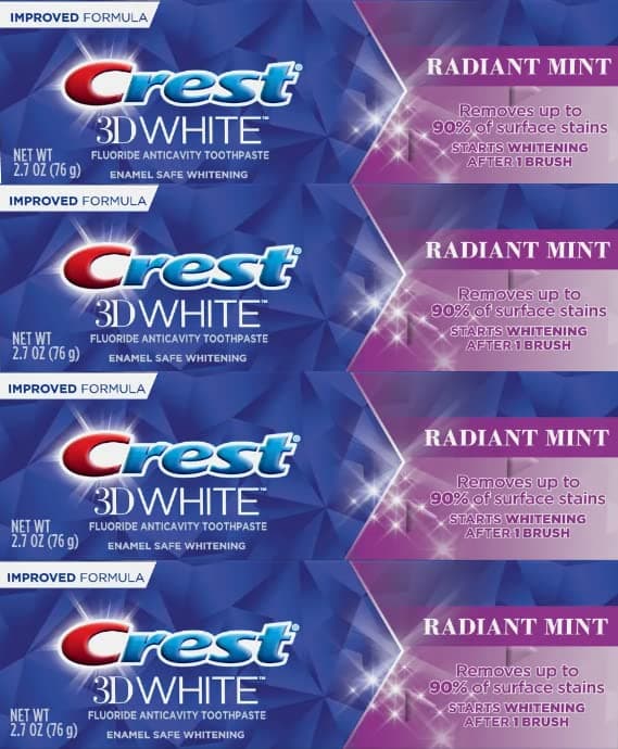 3D White Toothpaste Radiant Mint, 2.7 Oz (76g) - Pack of 4