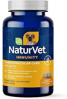 NaturVet Cardiovascular Support Dog Supplement Plus Taurine – Helps Support Dog Heart and Cardiovascular Systems – Includes Antioxidants, Magnesium, Hawthorn, L-Carnitine – 60 Ct.