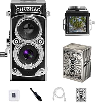 CHUZHAO Digital Camera Retro Mini Camera Vintage Camera Vintage Digital Camera Retro Twin Lens Reflex Camera with 16GB Card, 1080P FHD Video, 12MP Autofocus, Perfect for Travel and Selfie
