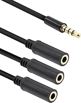 3.5mm Headphone Splitter 1 to 3-Ways 3.5mm (1/8") TRRS 4-Pole Gold Plated Male to 3-Female Stereo Jack Splitter Audio Cable for Headphone and Microphones(50cm/20in)