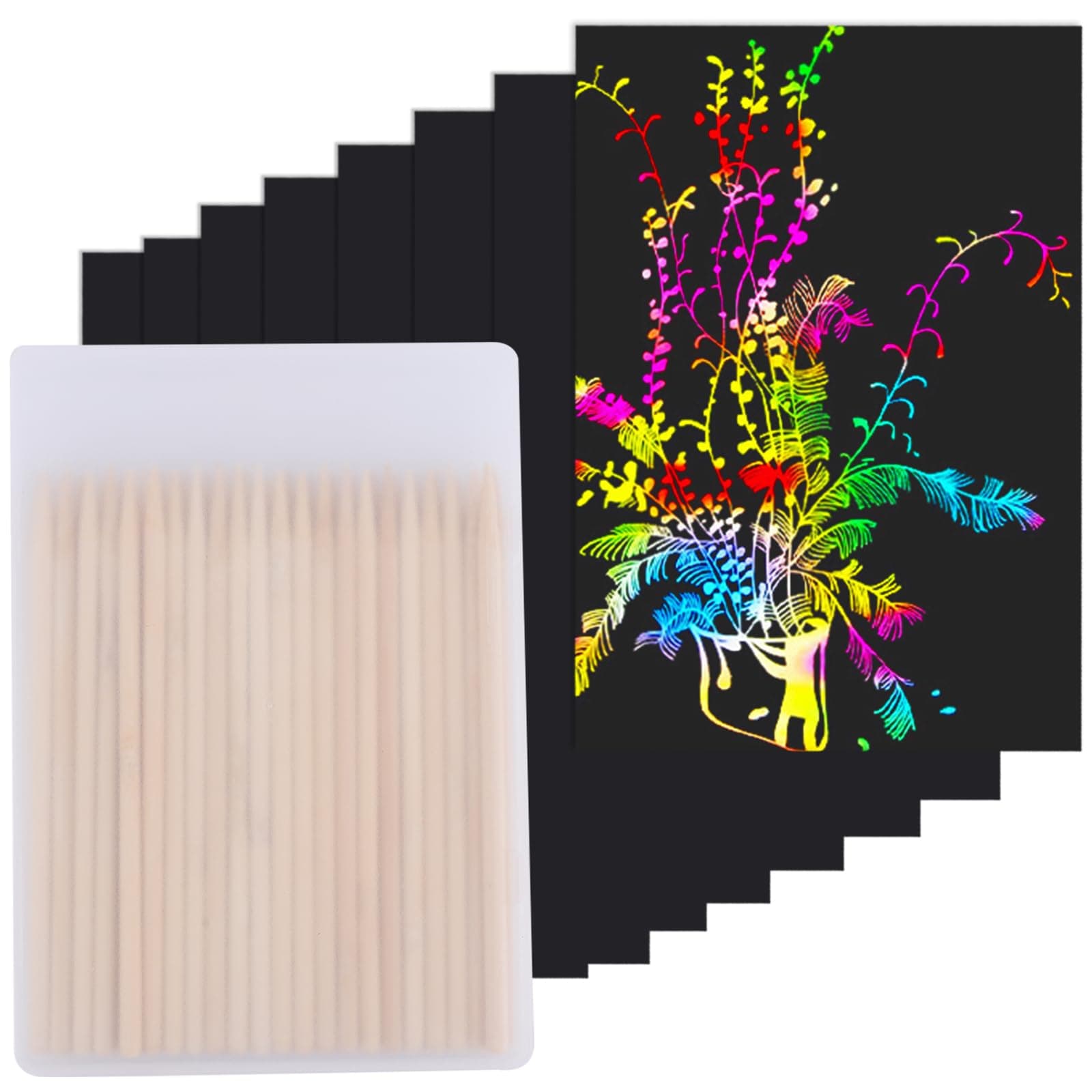 Scratch Art Paper Rainbow Sets 100 Pcs-Black Magic Scratch Off Craft Set Classroom Supplies Kits for Age 3-12 Kids Party Games Birthday Gifts Easter Basket Stuffers