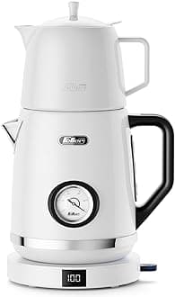 Germany, Retro Style 2200W 1.7L 2-in-1 Stainless Steel Tea Maker+Kettle, Adjustable Touch Temp (40–100°C), LED Display, 2Y Guarantee TS290 UAE (White Porcelain)