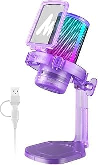 Gaming Microphone with Noise Cancellation, PC USB Condenser Mic for Computer, Mac, Laptop, PS5, Streaming, Podcast, Twitch, YouTube, Discord, GamerWave DGM20 Purple