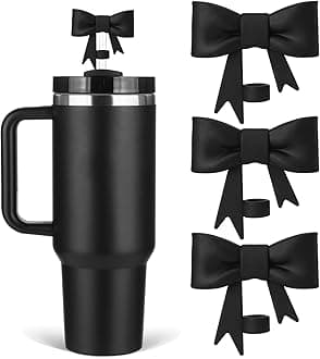 Oddyami Black Bow Straw Covers Cap Toppers Compatible with Stanley 30&40 oz Tumbler Cups, Cute 10mm Reusable Silicone Straw Topper for Stanley Tumbler with Handle, Stanley Cup Straws Accessories,3Pcs