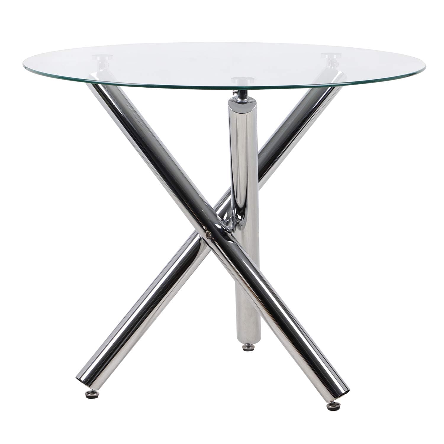 Joolihome Dining Table, Glass Round Table Top with 3 Chrome Legs, 90 * 75 cm Writing Working Desk for Home, Office, Dining Room, Kitchen