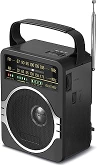 Portable AM FM Radio, Bluetooth 5.0 Radios 5 Watts Loud Speaker,FM Radio Built-in Rechargeable Battery/DC D*4 Cell Battery Operated & AC Power Plug in Wall Black