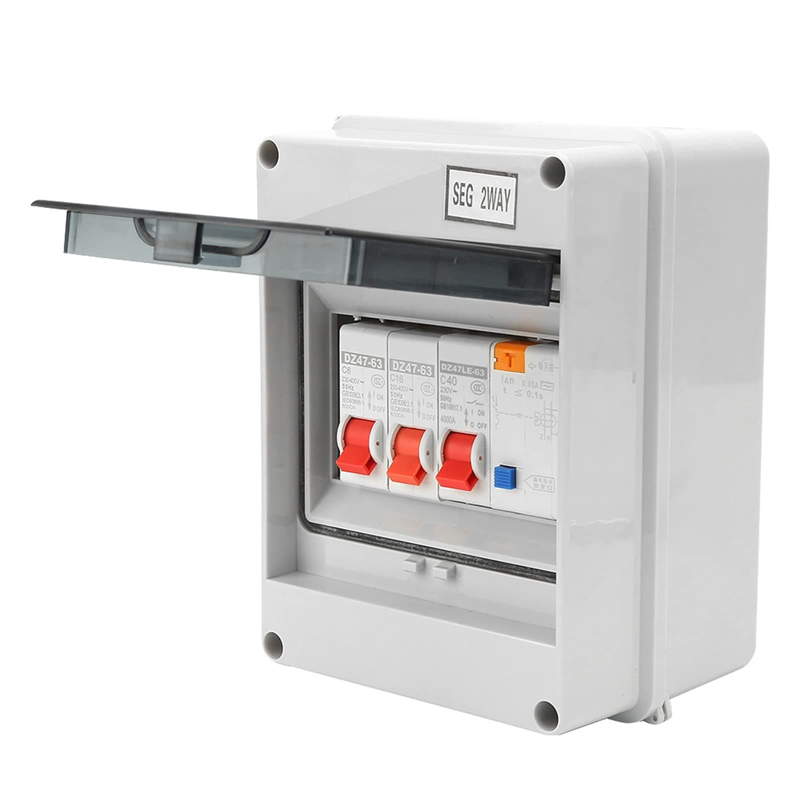 2 Way Garage Caravan Consumer Unit DIN Rail Distribution Box Circuit Breaker 40A 30mA RCD 2MCB 6a16A