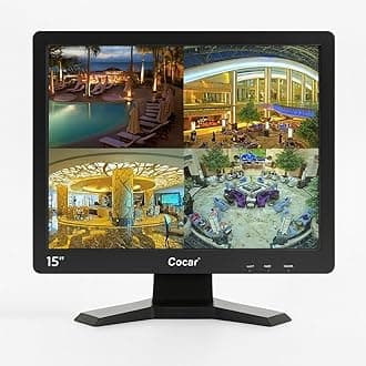 Cocar 15" CCTV BNC Monitor VGA HDMI AV, 4:3 HD Display LCD Security Screen with USB Drive Player for Surveillance Camera STB PC 1024x768 Resolution Built-in Speaker Audio in/Out