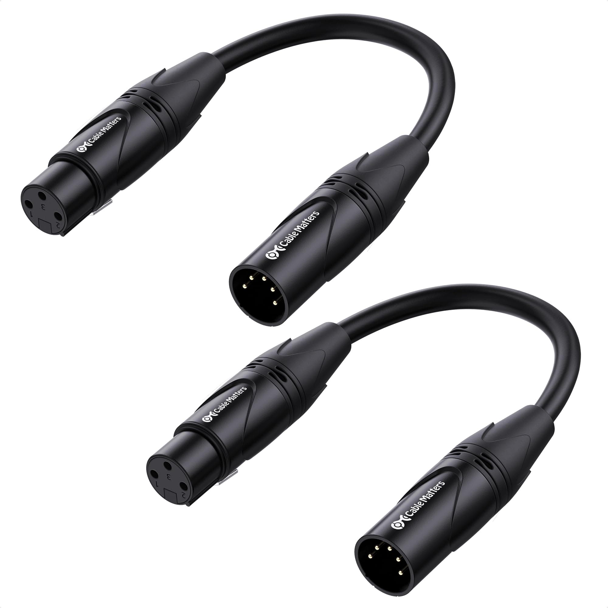 2-Pack 5 Pin to 3 Pin DMX Lighting Cable 6 Inches (5-Pin Male to 3-Pin Female XLR Cable, 3 Pin to 5 Pin DMX Adapter Cable) in Black