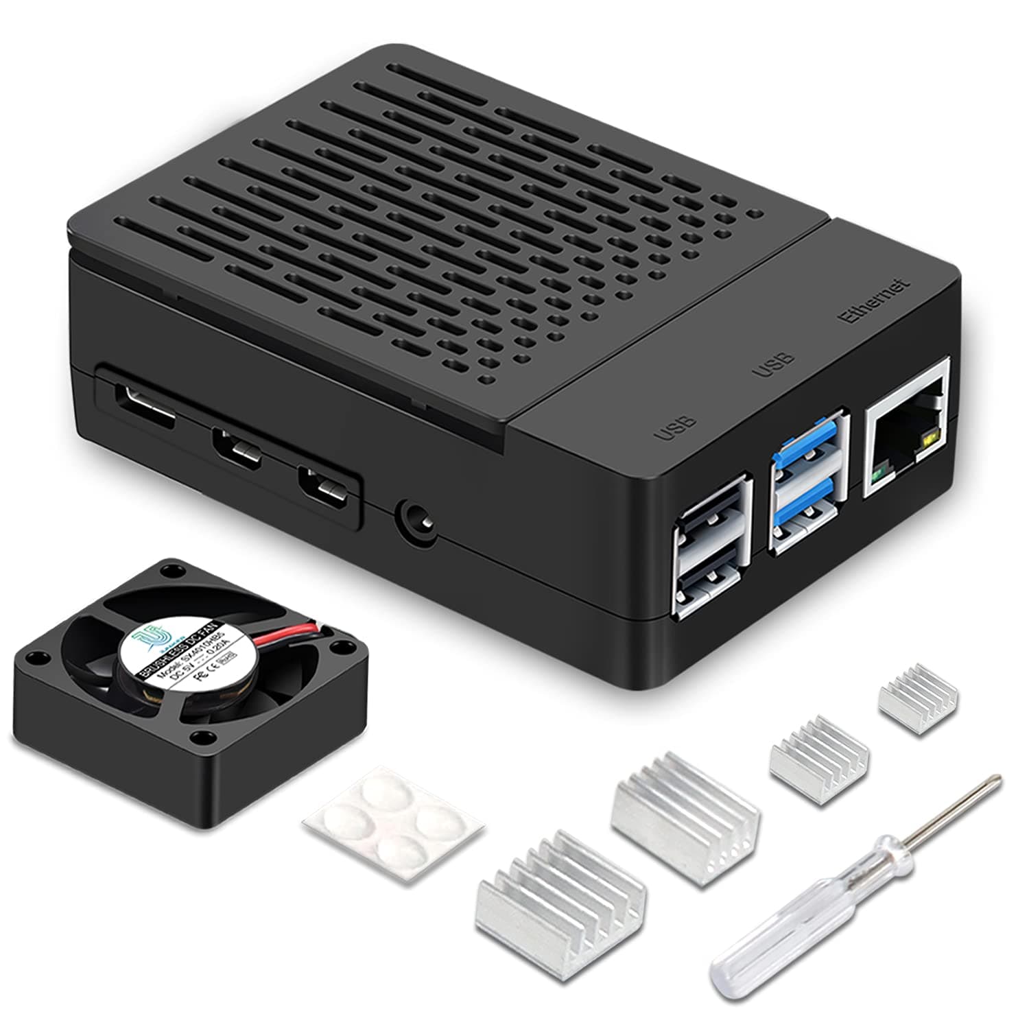 Case for Raspberry Pi 4, ABS Pi 4 Case with Cooling Fan, Pi 4 Heatsink, Simple Removable Top Cover for Pi 4 Model B/ 4B