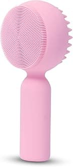 Silicone Facial Cleansing Brush 2 in 1 Silicone Facial Scrubber Manual Exfoliating Facial Brush Face Cleanser Face Exfoliator Ultrafine Bristles for Sensitive Skin Easy to Clean Lather Well (Pink)