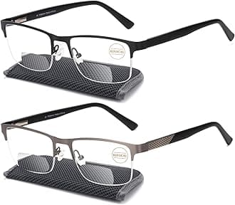 MissfiveMen Premium Bifocal Reading Glasses Blue Light Blocking, 2 Pack Computer Readers Metal Frame With No Broken Spring Hinge, 1 Black & 1 Gun-Silver, 1.5x