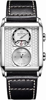 marvin Watches for Men Swiss Mens Watch in Stainless Steel with Leather Strap and Rectangular Sapphire Glass Dial, Quartz Movement, 50M Waterproof