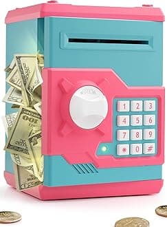 Piggy Bank for Girls Boys Large Electronic Money Coin Banks with Password Protection, Automatic Paper Money Scroll Saving Box, Great Gift for Kids(Pink-Blue)