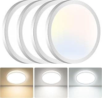 hepside LED Ceiling Light,3000K/4000K/6500K 3 Color Temperature, Waterproof IP54 LED Ceiling Lamp, Modern,Round Flush Ceiling Light for Bathroom, Living Room,Bedroom, Kitchen, Hallway, Office 4 Pack