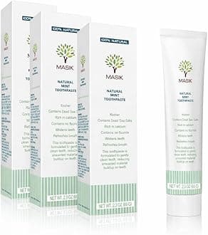 Masik Natural Toothpaste – Whitening & Sensitive Teeth | Dead Sea Salt | Stain & Plaque Remover | Bleeding Gums & Canker Sore Care | Floride & SLS-Free | Non-Foaming | Made in Israel (Mint, 3-Pack)