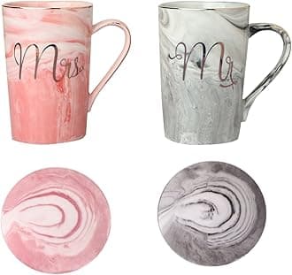 NYRWANA Coffee Mug, Wedding Present for Couples, Marriage Presents for Wedding, Couple Present, Holi Gifts, King & Queen Set of 2 Coffee Mugs, Lids and Beautiful Gift Box (360ml - Ceramic)