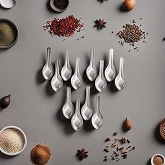 HAZEL Mini Stainless Steel Masala Spoon Set of 12 | Small Spoons for Spice Containers & Jars | Steel Spoon for Masala, Condiments, Kids Use
