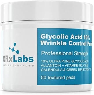 Glycolic Acid 10% Wrinkle Control Pads with 10% Ultra Pure Glycolic Acid, Allantoin, Vitamins B5, C & E, Calendula & Green Tea Extracts - Helps keep skin smooth and prevents wrinkles and lines