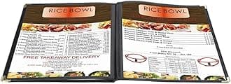 Flexzion Menu Covers 8.5 x 11 Inch - Book Style Menu Holders for Restaurant, Hotel, Cafe, Bar & Pubs - Transparent Clear Menu Covers with 3 Page 6 View, (12 Packs) Menu Folders with Gold Metal Corner