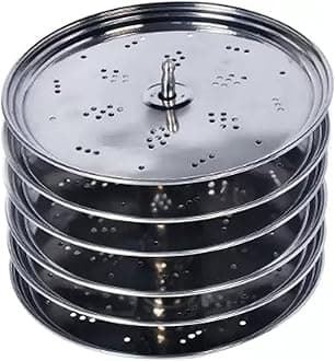 LUXURIA Diamond MINI IDLI, Idli, Idiyappam, Pure Stainless Steel Plate Set (Medium Idiyappam Plate, 6)
