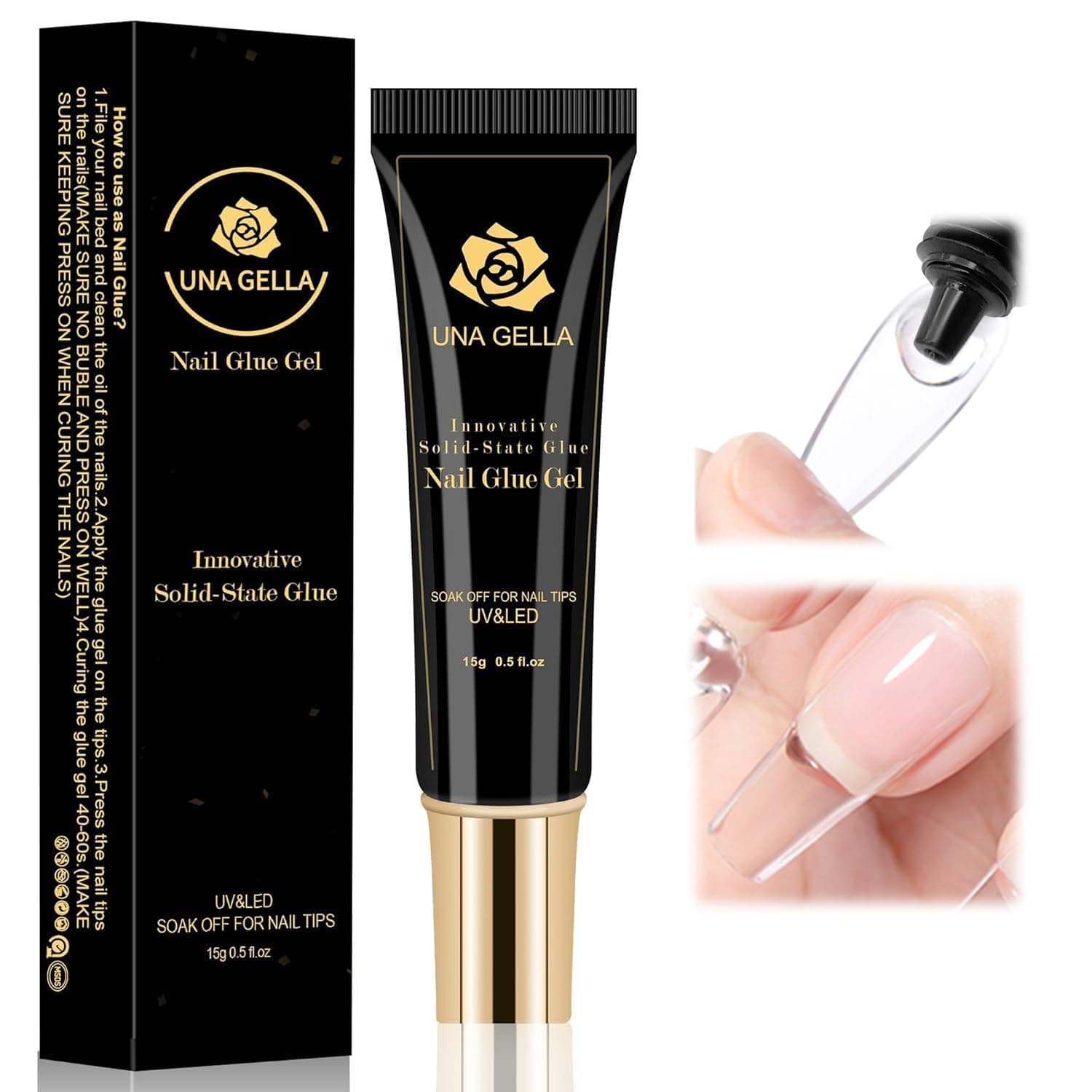 Solid Nail Glue Gel 15ml Lamp Curing Needed Solid Soak Off U V/LED Lamp Required Super Strong Glue for Fake Acrylic Soft Gel Nail Tips Press On Nails Art Extension