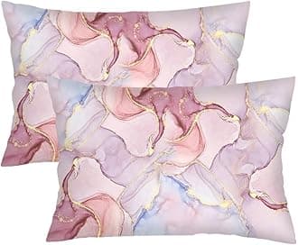 COVASAPink Throw Pillow Cover Queen Size Set of 2,Pink Gold Abstract Modern Decorative Lumbar Pillow Case Soft Standard Pillow Cases with Zipper Bedding Cushion Covers for Bedroom,Couch,20"x30"