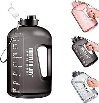 JIMACRO Water Bottle, BOTTLED JOY 1 Gallon Sports Water Bottle with Time Markings and Reusable, 128 Oz Leakproof DUNDUN Water Bottle BPA-Free, Flip Top for Sports, Cycling, Camping