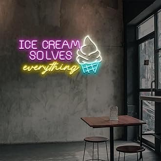 Ice Cream Solves Everything LED Neon Sign - Customizable Sweet Treat Wall Art for Home Kitchen, Coffee Shop & Dessert Bar Decor - 25 Inch Dimmable Ice Cream Light Signs