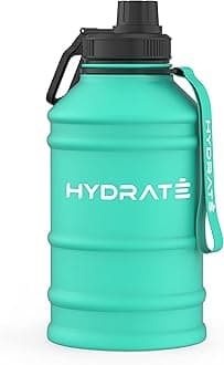 HYDRATE Stainless Steel 1.3 and 2.2 Litre Water Bottle - Various Colour Options - BPA-free Metal Gym Water Bottle - Convenient Nylon Carrying Strap and Leak-Proof Screw Cap