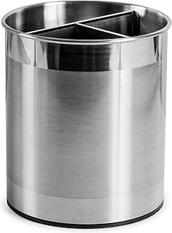 Cooler Kitchen Rotating Extra Large Stainless Steel Utensil Holder Caddy with Sturdy No-Tip Weighted Base, Removable Divider, and Gripped Insert Bottom -Dishwasher Safe Metal Cooking Utensil Holder…