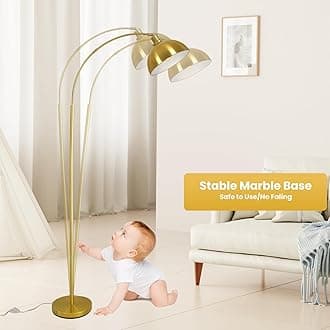 Arc Floor Lamps for Living Room,Modern Tall Standing Lamp Gold Floor Lamp with Adjustable Hanging Dome Shade,Over Couch Mid Century Arched Reading Lamp for Bedroom,Office