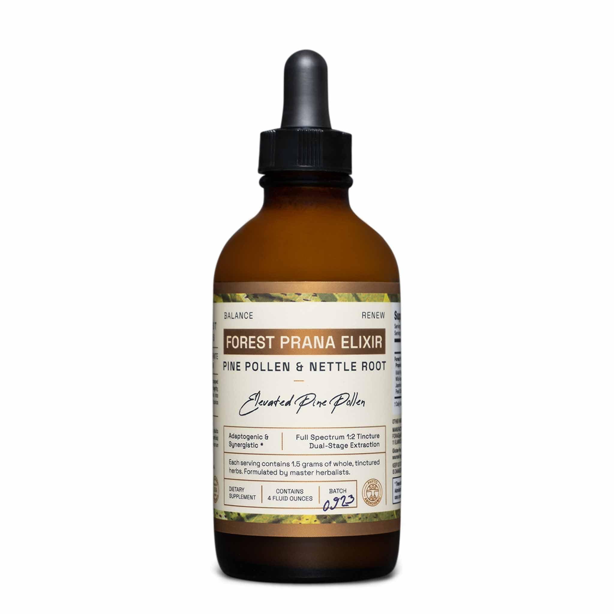 Forest Prana Elixir Pine Pollen and Nettle Root Tincture – 1:2 True Dual-Stage Extraction – Mountain Harvest Pine Pollen – 4 Fl Ounce Bottle
