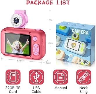 Kids Camera Toy for 3 4 5 6 7 8 9 10 11 12 year old Girls/Boys,Kids Digital Camera for Toddler with 180°Flip Lens&2.4in IPS Screen,Birthday Festival Present Toy for Girls/Boys,32 GB Card,X101