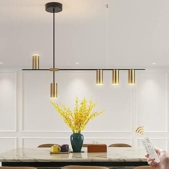 Ganeed Dimmable Modern LED Chandelier, Black & Gold Pendant Light Fixtures, Adjustable Linear Ceiling Semi Flush Mount Hanging Lighting with Remote for Kitchen Island Dining Room Living Room Bedroom