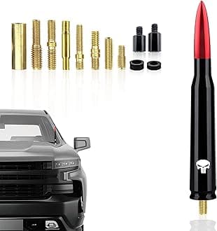 1 PC Car Bullet Antenna Skull, 5.4In Suitable for Ford F150 Wrangler Jeep Chevy Silverado 1500 2500 3500 HD Avalanche GMC Sierra 1500 2500 3500 Denali Heavy Duty Pickup Trucks Accessories (Red)
