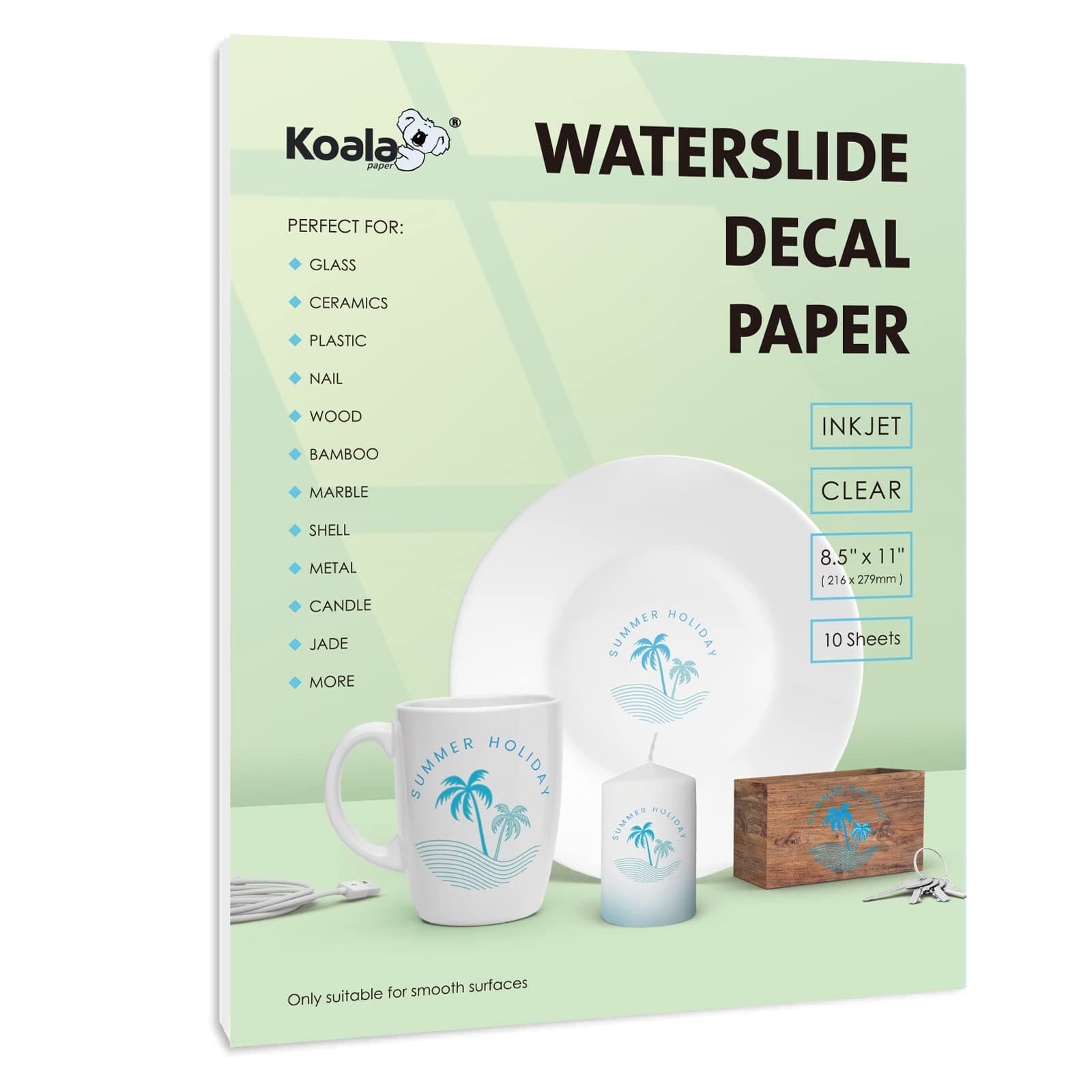 Koala 10 Sheets 8.5" x 11" Clear Printable Water Slide Transfer Paper