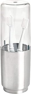 iDesign Austin Metal Covered Holder Stand, Holds Regular and Electric Toothbrushes in Master, Guest, Kid's, College Dorm Bathroom, Brushed