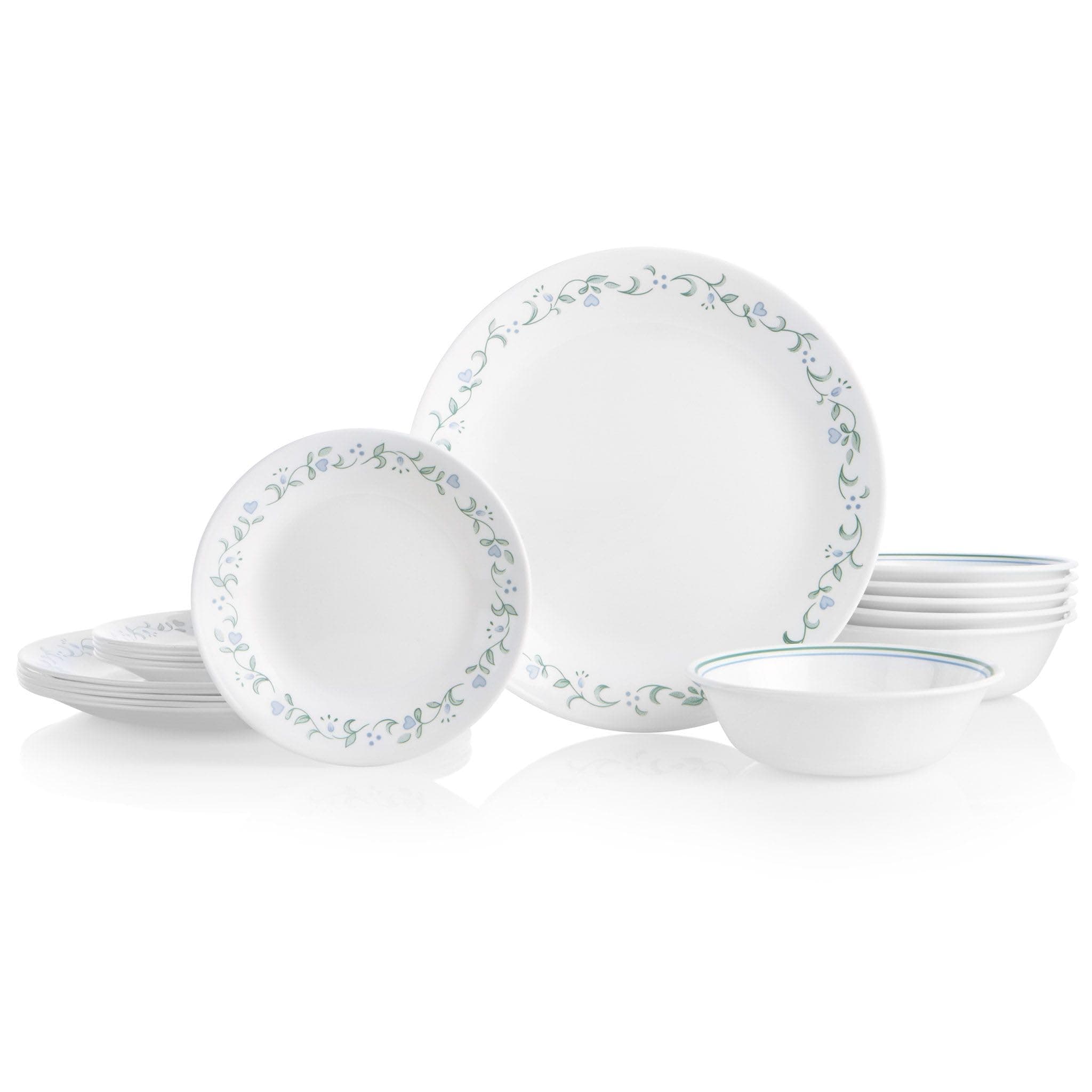 Corelle Vitrelle 18-Piece Service for 6 Dinnerware Set Triple Layer Glass and Chip Resistant, Lightweight Round Plates and Bowls Set, Country Cottage
