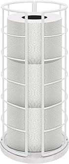 NearMoon Toilet Paper Organizer Stand, Free Standing 3 Rolls Tissue Storage, Metal Bathroom Accessory, Rustproof Toilet Roll Holder for Kitchen Countertop Inside Cabinet Shelf（With Marble Base, White）