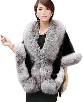 RonikyWomen's Faux Fur Coat Wedding Cloak Cape Shawl for Evening Party