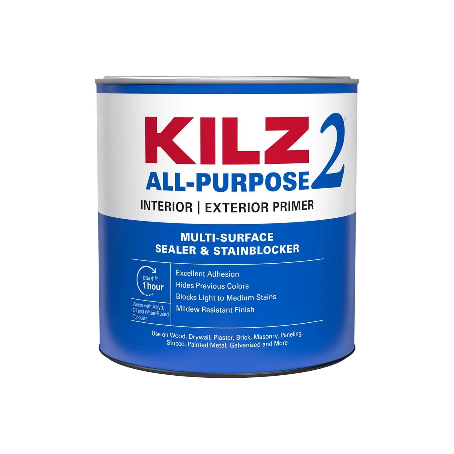 KILZ 2 Multi-Surface Stain Blocking Interior/Exterior Latex Primer/Sealer, White, 1 quart
