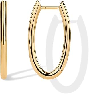 PAVOI 14K Gold Plated 925 Sterling Silver Posts Geometric Hoop Earrings for Women | Trendy Geo Long Oval U-Shaped Link Triangle Huggie Hoops Earring
