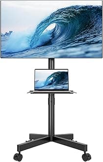 BONTEC Mobile TV Stand for 23-65 Inch TVs, Rolling TV Stand with Locking Wheels, Adjustable Height, Media Shelf, Max VESA 400x400mm, Holds Up to 88lbs