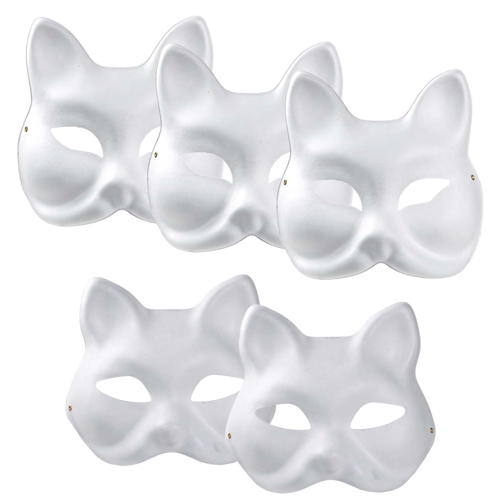 5 Pack DIY Blank Fox Cat Masks, Fox Cat White Paper Mask, Pure White Graffiti Masks, Hand Painted Personality Masks, Suitable for Cosplay Halloween Masks, M
