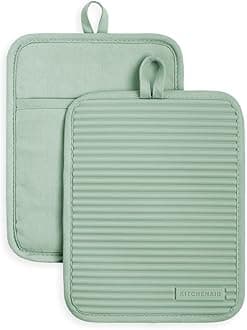 Ribbed Soft Silicone Pot Holder Set, Pistachio