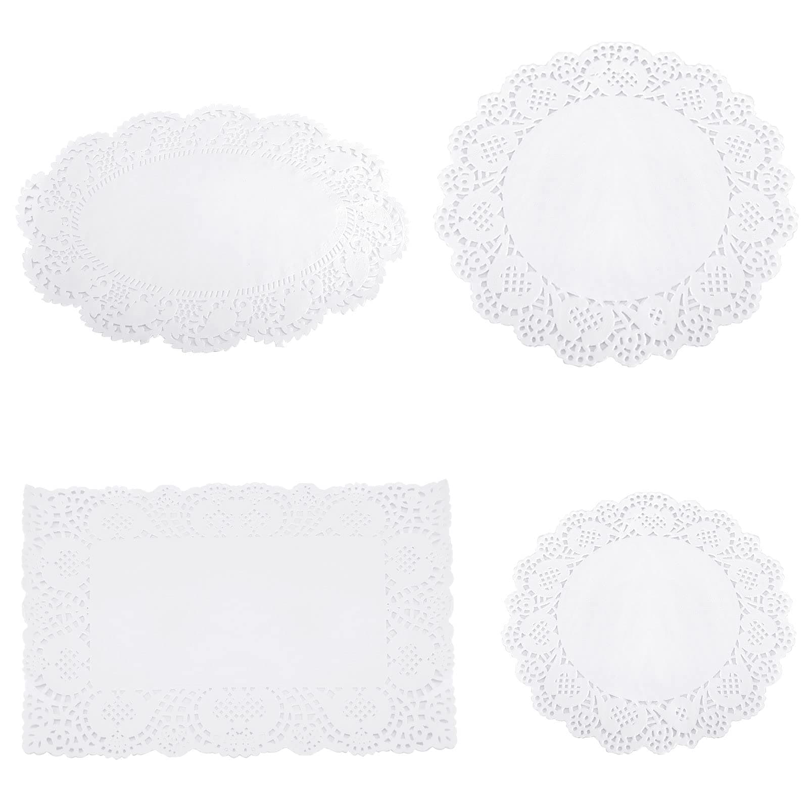 60PCS Lace Paper Doilies - Assorted White Rectangular, Oval, and Round Decorative Doilies for Wedding, Party, Cakes, Craft, Table Plates, and Saucers