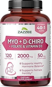 Myo & D-Chiro Inositol Ideal 40:1 Ratio with Vitamin D3 & Folate, 120 Vegan Capsules, Hormonal Balance & Cycle Support for Women, Women’s Health Supplement, Non-GMO, Made in the USA