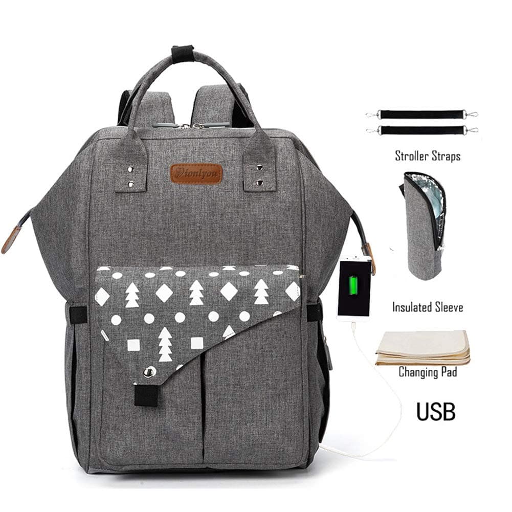 Diaper Backpack,Baby Nappy Changing Bag Backpack-Mummy Bag with USB Port Insulated Pockets,Waterproof Multi-Function Travel Backpack for Baby Care, Large Capacity